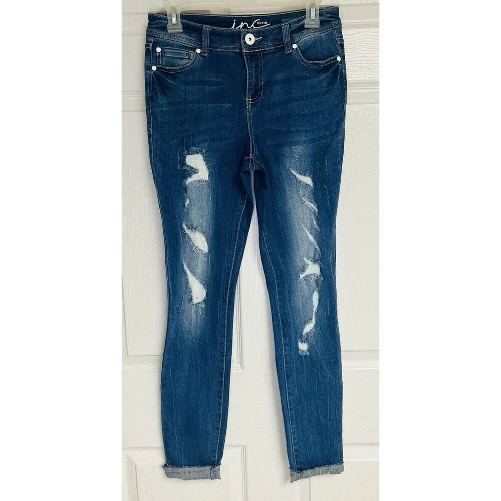 Inc Denim International Concepts Siz 2 Raw Frayed-Hem Skinny Leg Reg Fit Jeans